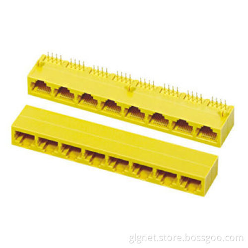 1*8 port RJ45 connector, with or w/o shielding, R/A type